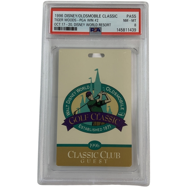 1996 Disney Oldsmobile Golf Classic Guest Pass Tiger Woods Second PGA Win PSA 8