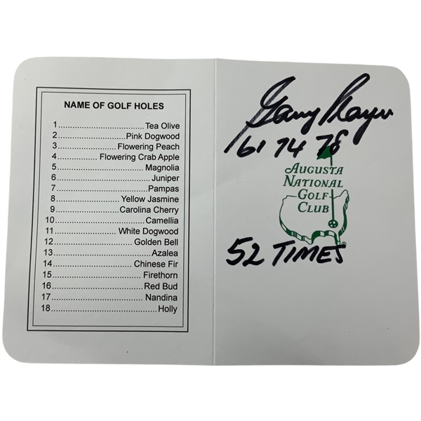 Gary Player Signed Augusta National Golf Club Scorecard with Masters Victory and Appearance Inscriptions JSA ALOA
