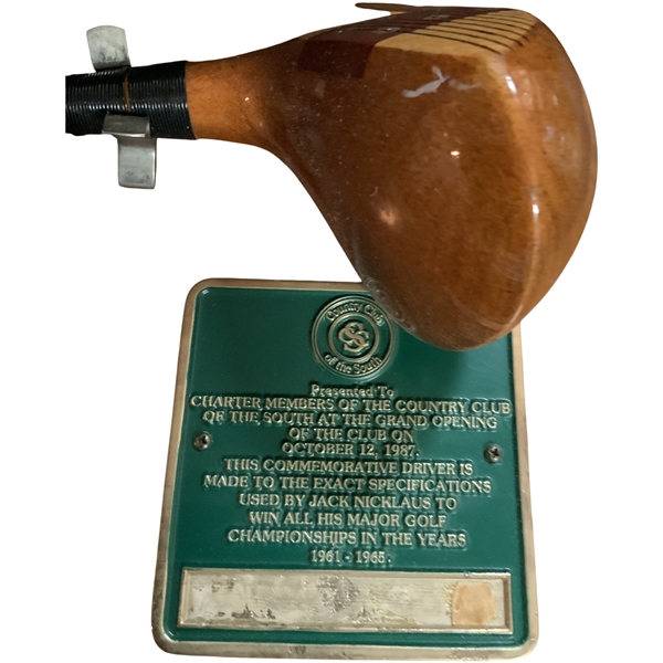 Commemorative Jack Nicklaus Golf Driver Wall Display for The Country Club of the South