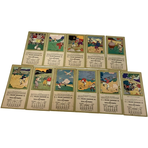 Group of 11 1928-29 Golf Lesson Calendar Advertising Cards w/ Gene Sarazen