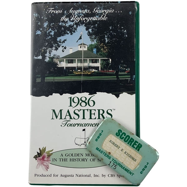 Two 1986 Masters Tournament Commemorative Items Including VHS and Scorer Badge