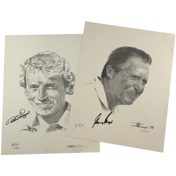 Bernhard Langer and Gary Player Signed William Van Zandt Limited Edition Golf Portraits JSA ALOA