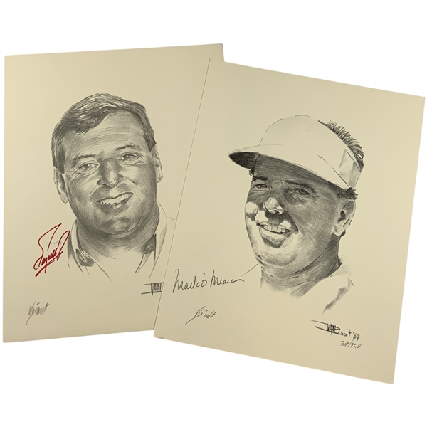 Mark OMeara and Fuzzy Zoeller Signed William Van Zandt Limited Edition Golf Portraits JSA ALOA