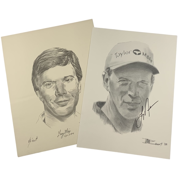 Larry Nelson & Larry Mize Signed William Van Zandt Limited Edition Golf Portraits JSA ALOA