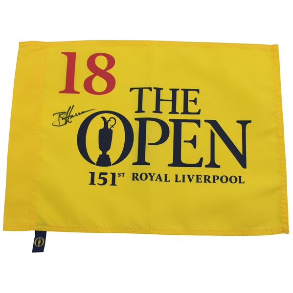 Brian Harman Signed 2023 The Open Championship at Royal Liverpool Yellow Screen Flag JSA ALOA