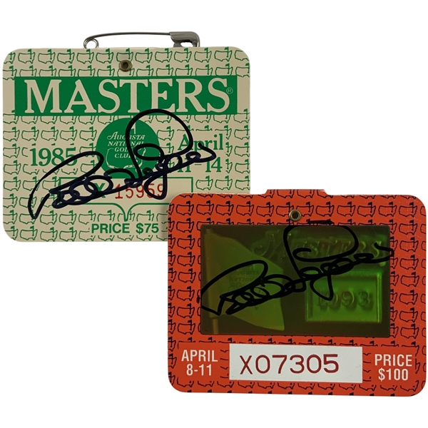 Two Bernhard Langer Signed Masters Tournament Badges 1985 and 1993 JSA ALOA