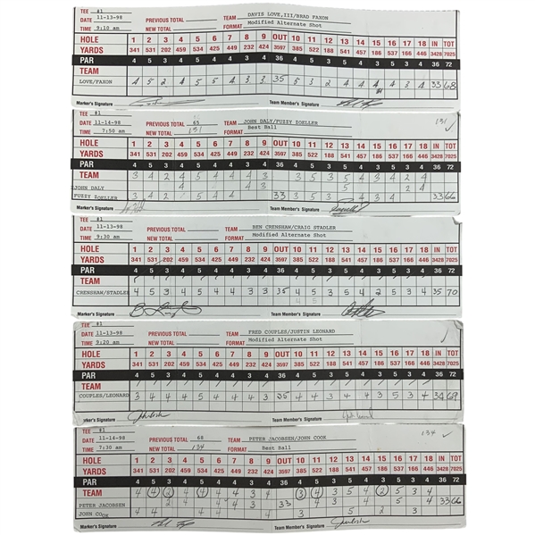 Daly, Zoeller, Crenshaw & Seven Others Signed Official 1998 Franklin Templeton Shark Shootout Tournament Used Scorecards