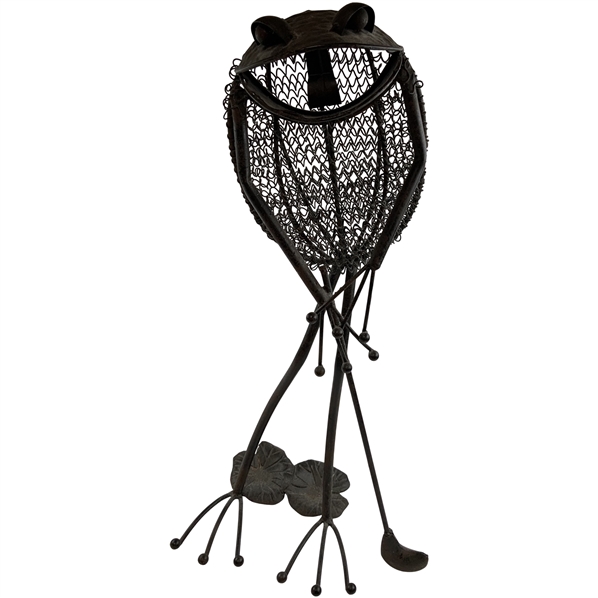 Whimsical Metal Frog Golfer Garden Sculpture