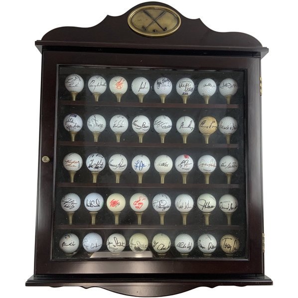 A Collection of Forty Signed Professional Golf Balls in a Bombay Company Display Case JSA ALOA