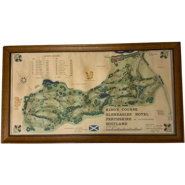 1967 Gleneagles Hotel Kings Course Pictorial Golf Map by J.P. Izatt