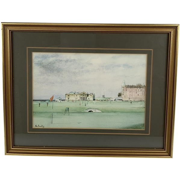 McAnally, Watercolor, View of the Old Course at St. Andrews Print - Framed
