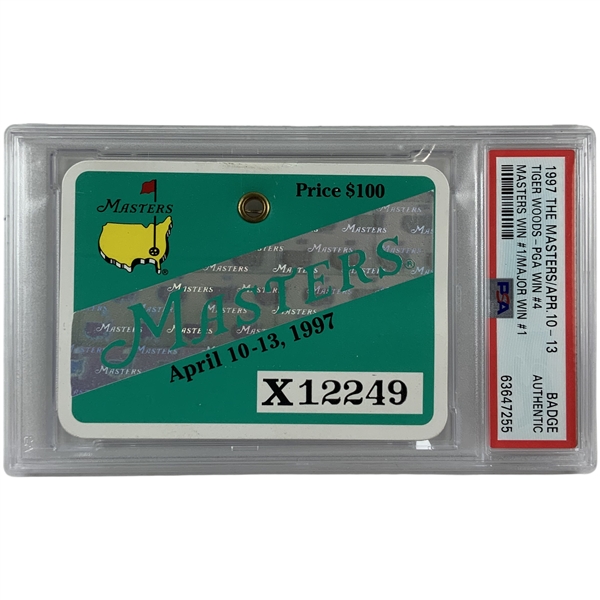 1997 Masters Tournament Series Badge Tiger Woods First Major Win PSA Authentic