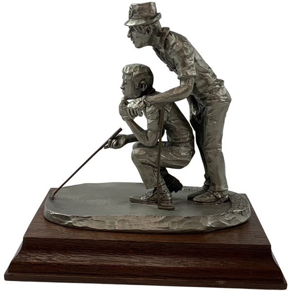 1972 Philip Kraczkowski Hudson Pewter Golf Scene Sculpture on Wooden Base