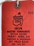 1959 Masters Tournament 2nd Rd Ticket #510 w/ Original String - Jack Nicklaus Masters Debut