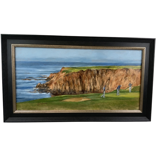 Original Pebble Beach 8th Hole at Oil Painting Signed by Artist Robert Fletcher - Framed