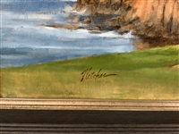 Original Pebble Beach 8th Hole at Oil Painting Signed by Artist Robert Fletcher - Framed