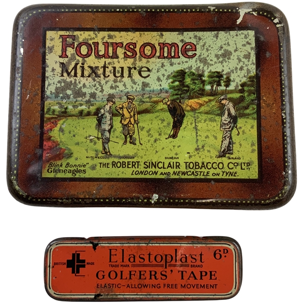 Two Vintage British Lithographed Metal Golfing Theme Tins