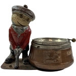 Vintage Painted Cast Metal and Copper-Plated Golfer Silent Butler Ashtray, Attributed to Dunlop