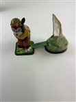 TPS Japan Tin Litho Windup Mechanical Bear Golfer Toy Set with Original Box
