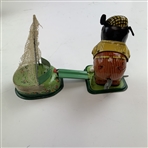 TPS Japan Tin Litho Windup Mechanical Bear Golfer Toy Set with Original Box