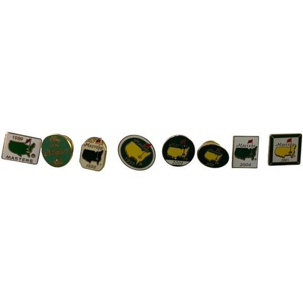 A Set of Eight Masters Tournament Commemorative Lapel Pins, 1989-2005