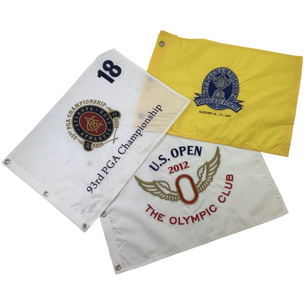 A Trio of Official Major Championship Embroidered Golf Pin Flags