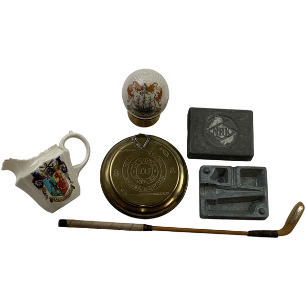 A Collection of Vintage British Golfing Memorabilia and Collectibles including Arcadian and Carlton China