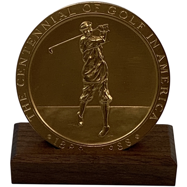 Medallic Art Company Gold-Plated Centennial of Golf in America Commemorative Medal and Stand