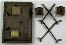 Victorian Style Cast Metal Golf-Themed Double Inkwell and Pen Stand