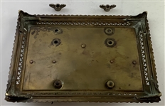 Victorian Style Cast Metal Golf-Themed Double Inkwell and Pen Stand