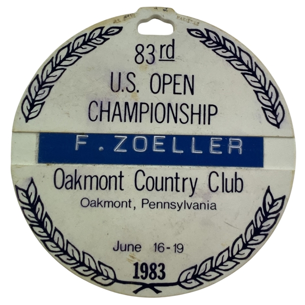 Fuzzy Zoellers 1983 US Open Championship Contestant Bag Tag Oakmont Country Club - Mazzeo Collection