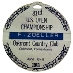 Fuzzy Zoellers 1983 US Open Championship Contestant Bag Tag Oakmont Country Club - Mazzeo Collection