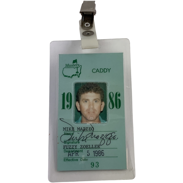 1986 Masters Tournament Caddy Identification Badge Mike Mazzeo for Fuzzy Zoeller 