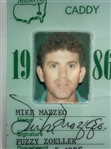 1986 Masters Tournament Caddy Identification Badge Mike Mazzeo for Fuzzy Zoeller 