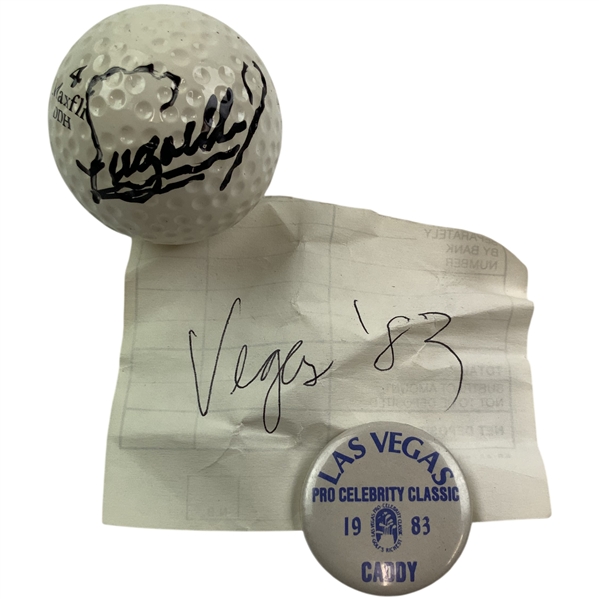Fuzzy Zoellers Winning 1983 Las Vegas Pro-Celebrity Classic Tournament Used Signed Maxfli Golf Ball from Caddie w/ Badge JSA ALOA