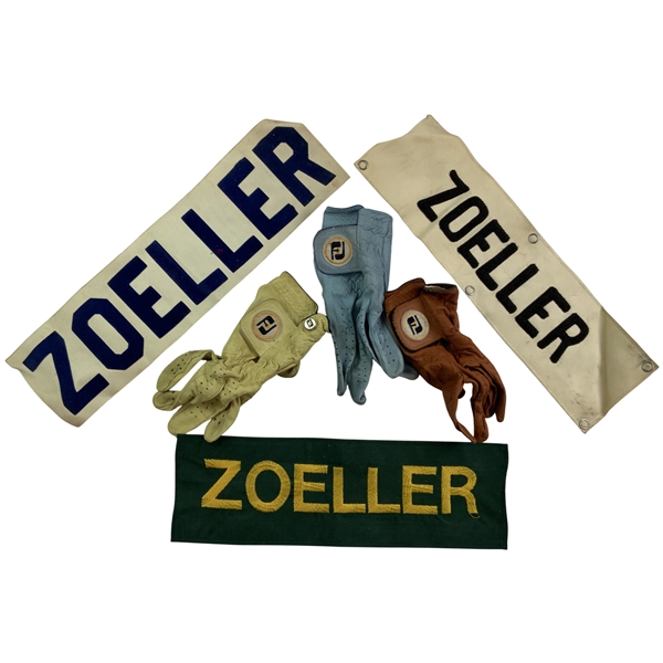 Fuzzy Zoeller Tournament-Used Golf Gloves and Caddy Bib Nameplates - Mazzeo Collection