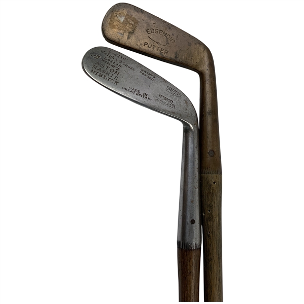 Two Early 20th-Century Hickory-Shafted Golf Clubs Including an Aston Mashie Niblick and an Edgemont Putter