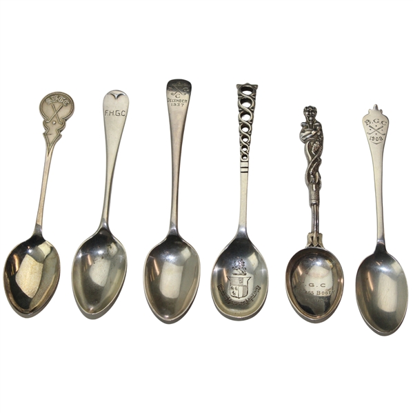 Six (6) Various Vintage Golf Themed Sterling Silver Spoons