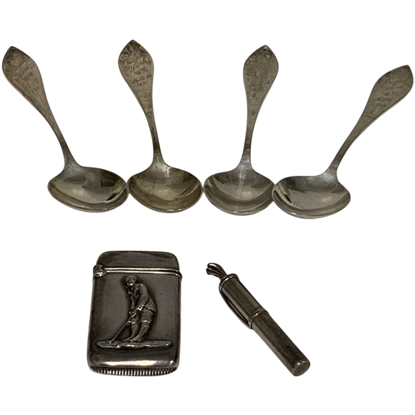 A Group of Birks Sterling Silver Golfing Prize Spoons and Personal Accessories