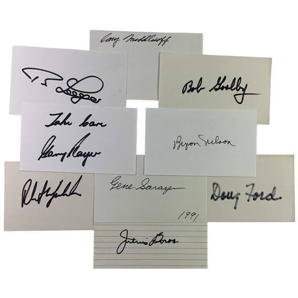 9 Signed Major Winners 3x5 Cards W/ Mickelson, Middlecoff, etc. JSA ALOA