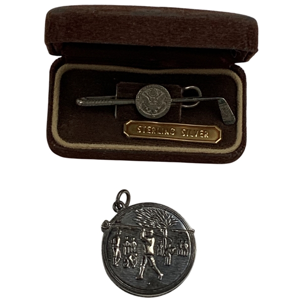 Two Sterling Silver Golf-Themed Accessories Including USGA Tie Bar & Match Safe