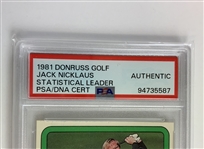 Jack Nicklaus Signed 1981 Donruss Golf Statistical Leader Card PSA/DNA Authentic