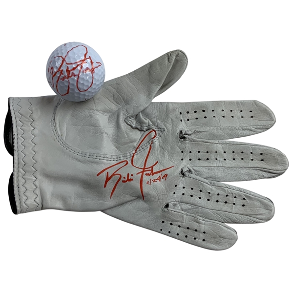Rickie Fowler Signed Dated FootJoy Glove and Top-Flite XL Golf Ball JSA ALOA