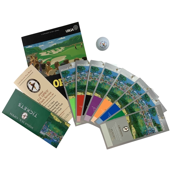 Complete 2002 US Open at Bethpage Ticket Set w/ Program - Tiger Woods Win