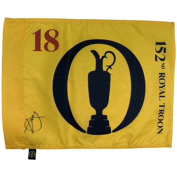 Xander Schauffele Signed 2024 The Open at Royal Troon Yellow Screen Flag JSA ALOA