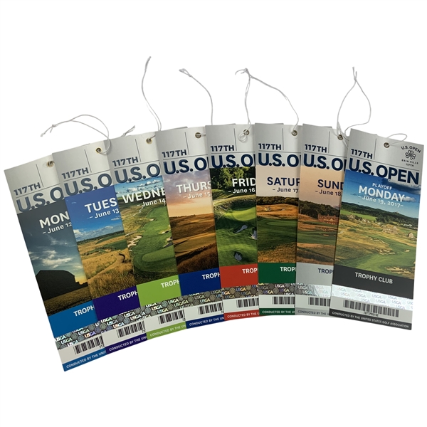 A Set of Eight 117th U.S. Open Championship at Erin Hills Trophy Club Ticket Set - Brooks 1st Major Win