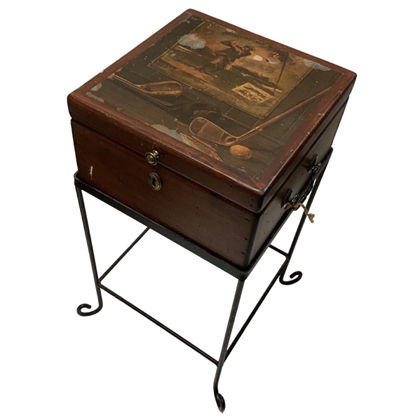 Porported Pinehurst CC Decorative Scorecard/Ballot Wood Box on Metal Stand with Golf Theme