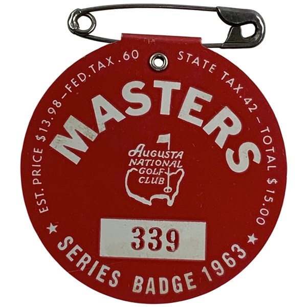 1963 Masters Tournament SERIES Badge #339 - Jack Nicklaus First Masters Victory