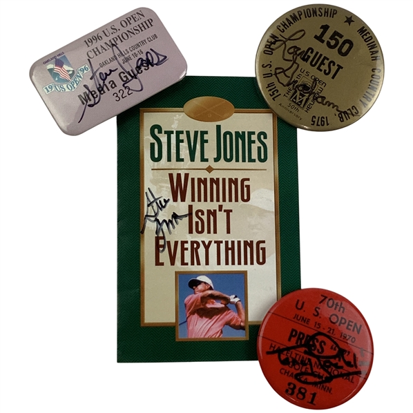 An Assortment of U.S. Open Badges, Memorabilia with Signatures of Champions Steve Jones, Lou Graham, and Tony Jacklin JSA ALOA