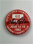 (2) Larry Nelson Signed 1983 US Open Badges w/1982 US Open ABC Badge from 'Duel in the Sun' JSA ALOA